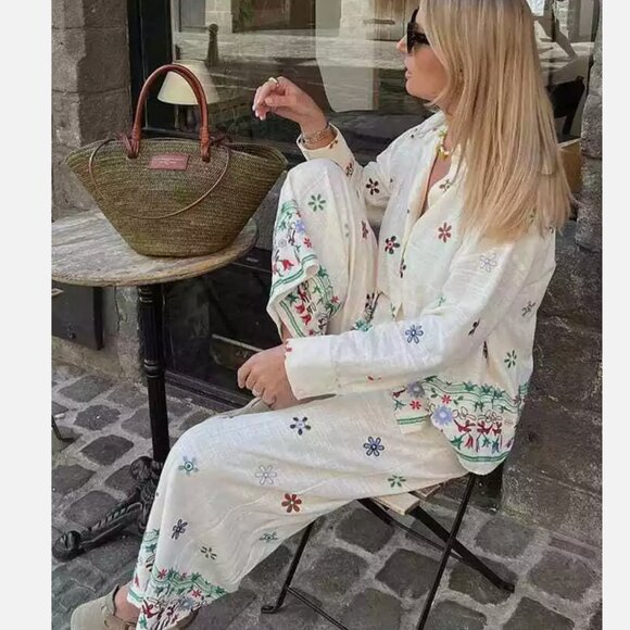 Zara Embroidered culottes white multicolor floral S M L XL NWT - Picture 8 of 14